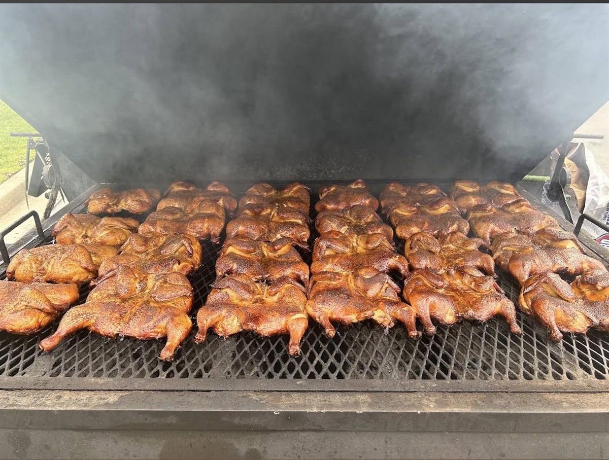Smoked chickens on the grill