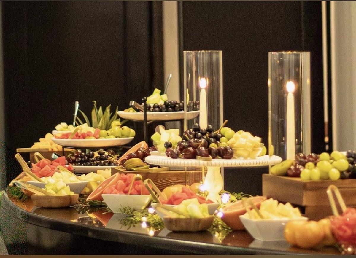 Fruit display with candles and event styling